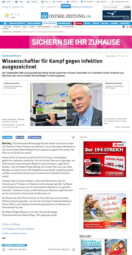 Clipping Pfelger Stiftung ostsee zeitung