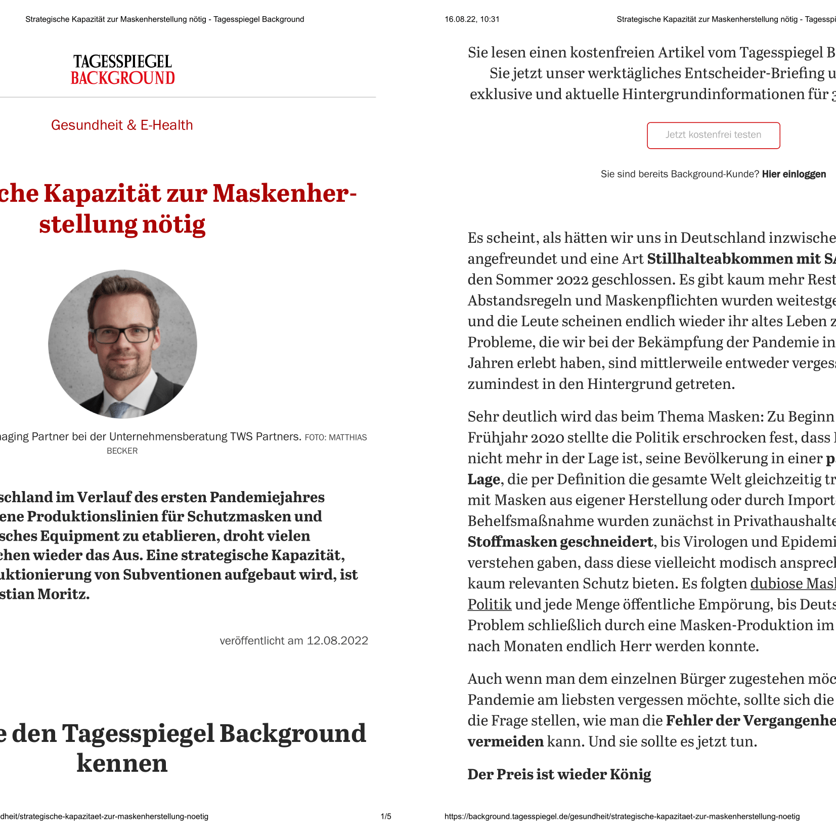 Our client in German Magazine tagesspiegel health issue